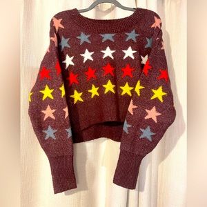Wildfox Stars Crop Over-sized Long Sleeves Sweater